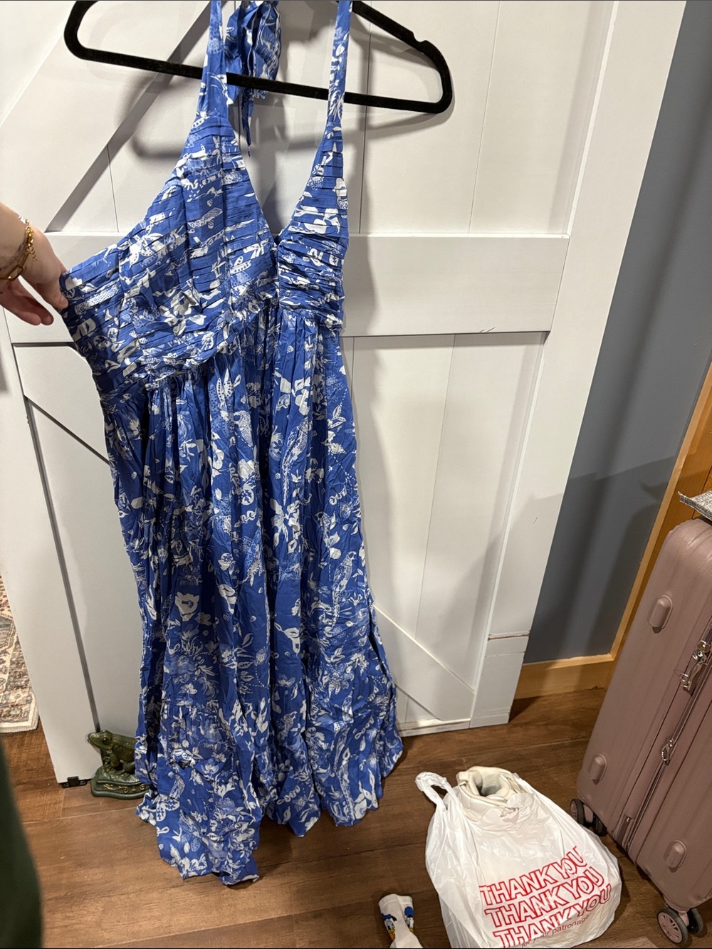 JessaKae Blue and White Floral Halter Maxi Dress